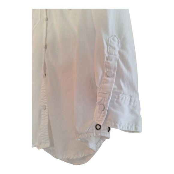 Intro Long Roll-Tab Sleeve Snap Button Up Slub Lyocell Shirt S White Excellent - Picture 16 of 16